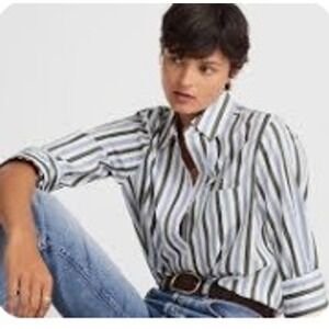 Madewell Top Womens 2XS Blue White Button Up Shirt Striped Cotton Poplin NW713